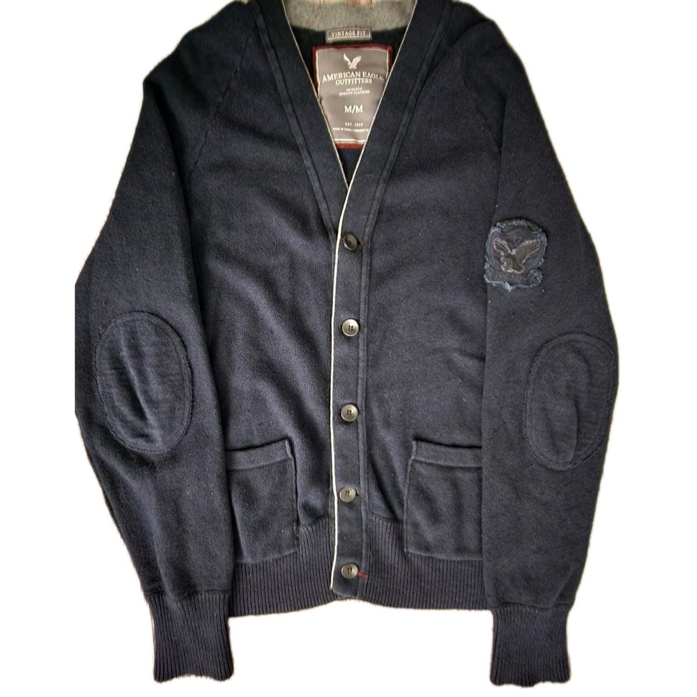 AMERICAN‎ EAGLE Mens Cardigan M Wool Y2K Academia Varsity Preppy Tennis College